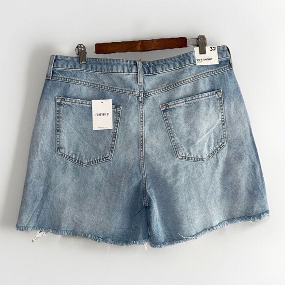 Forever 21 90s Jean Shorts Relaxed Fray Rigid Light Denim 6" Inseam Hi Rise 32 - Picture 6 of 16